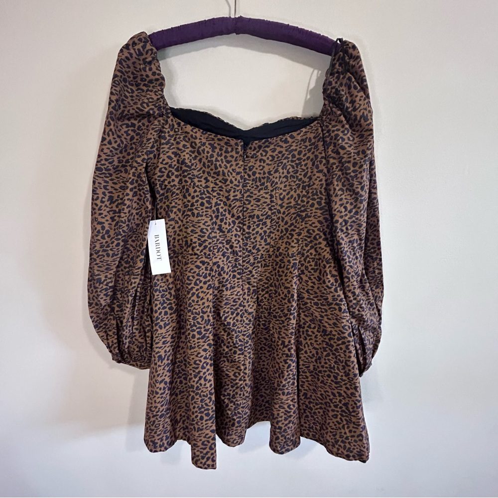 Bardot leopard animal print skater dress medium long sleeve mini brown women’s - Picture 10 of 14
